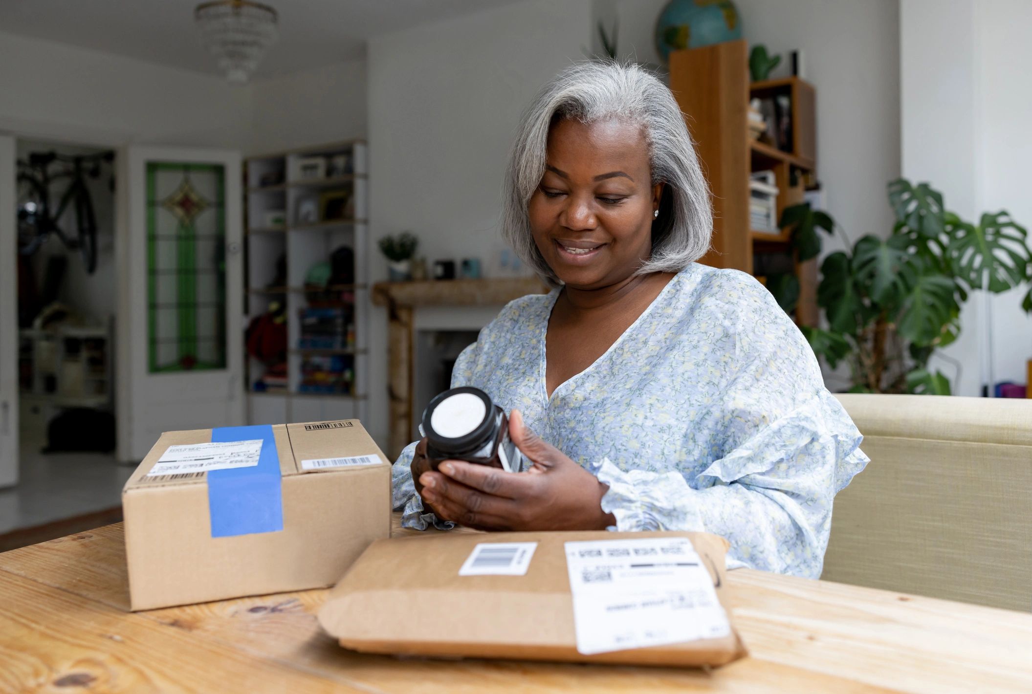 Happy elderly receiving care at home
